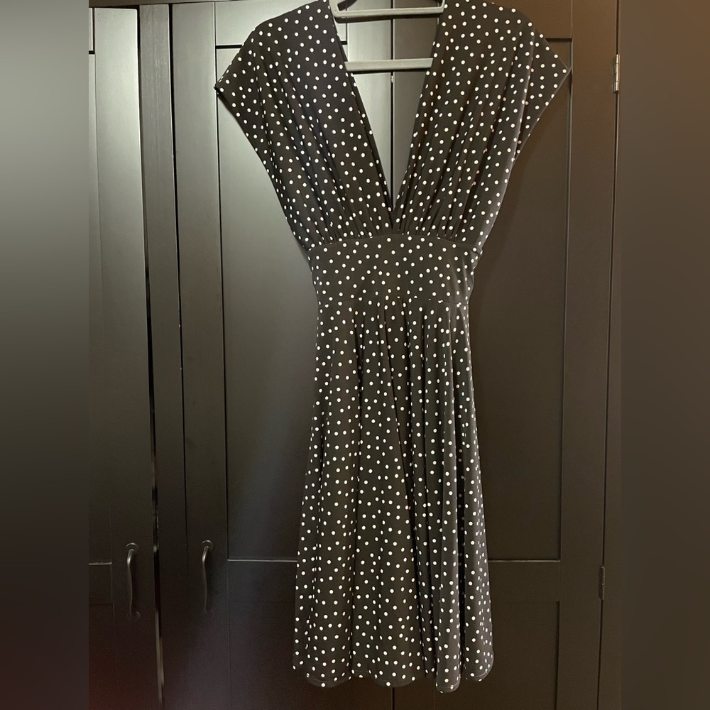 White House Black Market Black & White Polka Dot Midi Dress